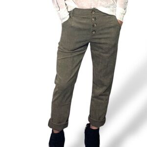 Revolve brand Uniq 4Button Olive Khaki Green Corduroy Cropped Ankle Pants SM NWT